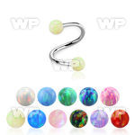 surgical steel spiral 20g w two 3mm synthetic opal balls