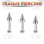 tlbcn4e 316l steel tragus labret 16g w 4mm grooved cone 