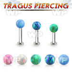 tlbop4s 316l steel tragus labret 16g w 4mm synthetic opal ball 