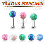 tlbop5s 316l steel tragus labret 16g w 5mm synthetic opal ball 