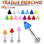 tlbuvcn3 316l steel tragus labret 16g w a 3mm acrylic uv cone 
