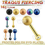trgt38 pvd plated steel tragus barbell w 5mm frosted top ball