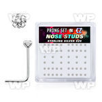 u36g4f6 box w silver 925 l shaped nose studs 2mm round clear pron nose piercing