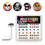 u3bifk box w silver 925 l shaped nose studs assorted skull logo nose piercing