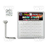 u3g46 box w silver 925 l shaped nose studs 1 5mm round clear nose piercing