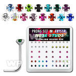 u3me0jf box w silver 925 l shaped nose studs 2mm prong set round nose piercing