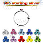 u3pyrj silver 925 hoop nose ring ball triple color crystals nose piercing