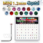 u3sjf box silver nose studs w 1.2mm with color crystals
