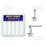 u413ey6 box w silver 925 nose bone dangling star clear round cen nose piercing