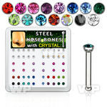 u43fj box w 316l steel nose bone 1mm 2mm round crystal tops nose piercing