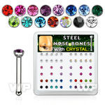 u43kpfj box w 316l steel nose bone 0 8mm 2mm round crystal tops nose piercing