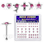 u44fj0 box w silver 925 nose bone mixed shaped tops round rose nose piercing