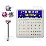 u46g4fj box w silver 925 nose bone 2mm round prong set cz stones nose piercing