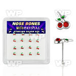 u46xey box w silver 925 nose bone 1 4mm red crystals cherries nose piercing