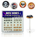 u4bifk box w silver 925 nose bone assorted skull logo designs nose piercing