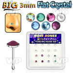 u4d4eyj box w silver 925 nose bone round extra flat 3mm crystal nose piercing