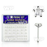 u4g36 box w silver 925 nose bone 3mm star shaped clear prong nose piercing