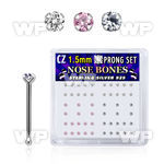 u4g4fj box w silver 925 nose bone 1 5mm round prong set cz ston nose piercing