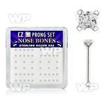 u4gv6 box w silver 925 nose bone 2mm square shaped clear prong nose piercing