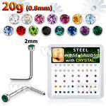 ub6kpfj steel nose pins round colored crystal tops