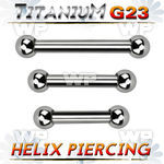 ubber31b titanium g23 helix barbell, 14g (1.6mm) w two 3mm balls