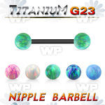 ubbt2om anodized titanium g23 steel nipple barbell w opal balls