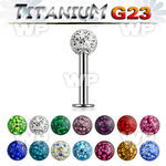 ulbfr4 titanium g23 labret , 14g w 4mm multi crystal ball