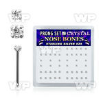 um4j6 box w silver 925 nose bone round clear prong set crystal nose piercing