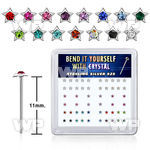 un3rfj box w silver 925 un bent nose stud 2 5mm star shaped crys belly piercing