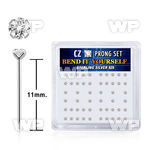 un6g4f6 box w silver 925 un bent nose stud 2mm round clear prong belly piercing