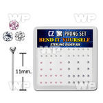 un6g4fj box w silver 925 un bent nose stud 2mm round prong set belly piercing