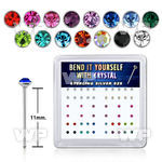 una14fj box w silver 925 un bent nose stud 1 5mm round crystals belly piercing