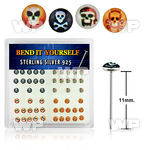 unbifk box w silver 925 un bent nose stud assorted skull logo belly piercing