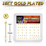 unfet4 box of real 18k gold plated silver 925 un bent nose stud belly piercing