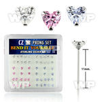 ung4xj box w silver 925 un bent nose stud 3mm heart shaped prong belly piercing