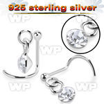 uo1qje 925 silver nose screw ball dangling crystal