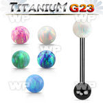 utbbop6 anodized titanium g23 tongue barbell w 6mm opal ball