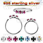 ux7j 925 silver seamless nose ring 1 5mm prong set color crystals