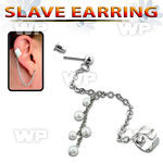 wa1be steel fake slave helix clip chain dangling pearls sold belly piercing