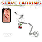 wa1bk steel fake slave helix clip chain dangling red crystal belly piercing