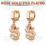 waalke rosegold pvd finish steel hinged earrings dragon pair