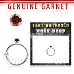 whge2 14kt white gold nose hoop w 2mm prong set garnet stone