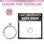 whge3 14kt white gold nose hoop w prong set pink tourmaline