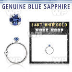 whge9 14kt white gold nose hoop w 2mm prong set blue sapphire