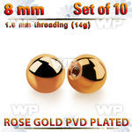 xbtt8g set of 8mm rose gold plated steel balls thread 1.6mm