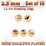 xjbtt25s pack 2.5mm x 1.2mm rose gold balls w bezel set crystal