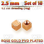 xsditt25 set of 2.5mm rose gold plated steel dices thread 1.2mm